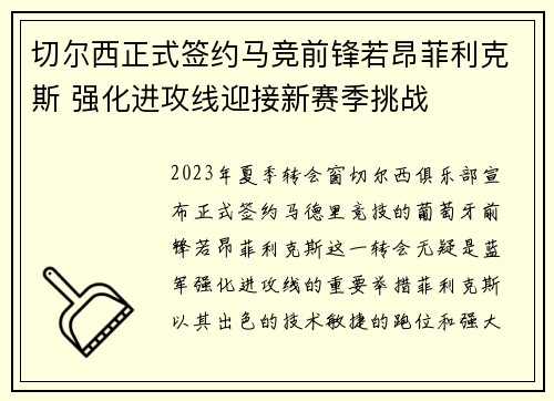 切尔西正式签约马竞前锋若昂菲利克斯 强化进攻线迎接新赛季挑战